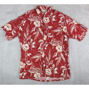 Mens Half Moon‎ Bay Hawaiian Shirt Size M Rayon Short Sleeve Button Red Floral
